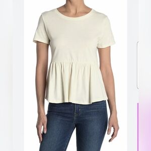 BOBEAU *Cream* Short-Sleeve Cotton Peplum/Babydoll Top